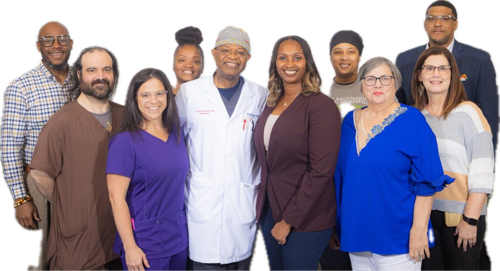 Group picture of various West Ascension Parish Hospital leadership and employees